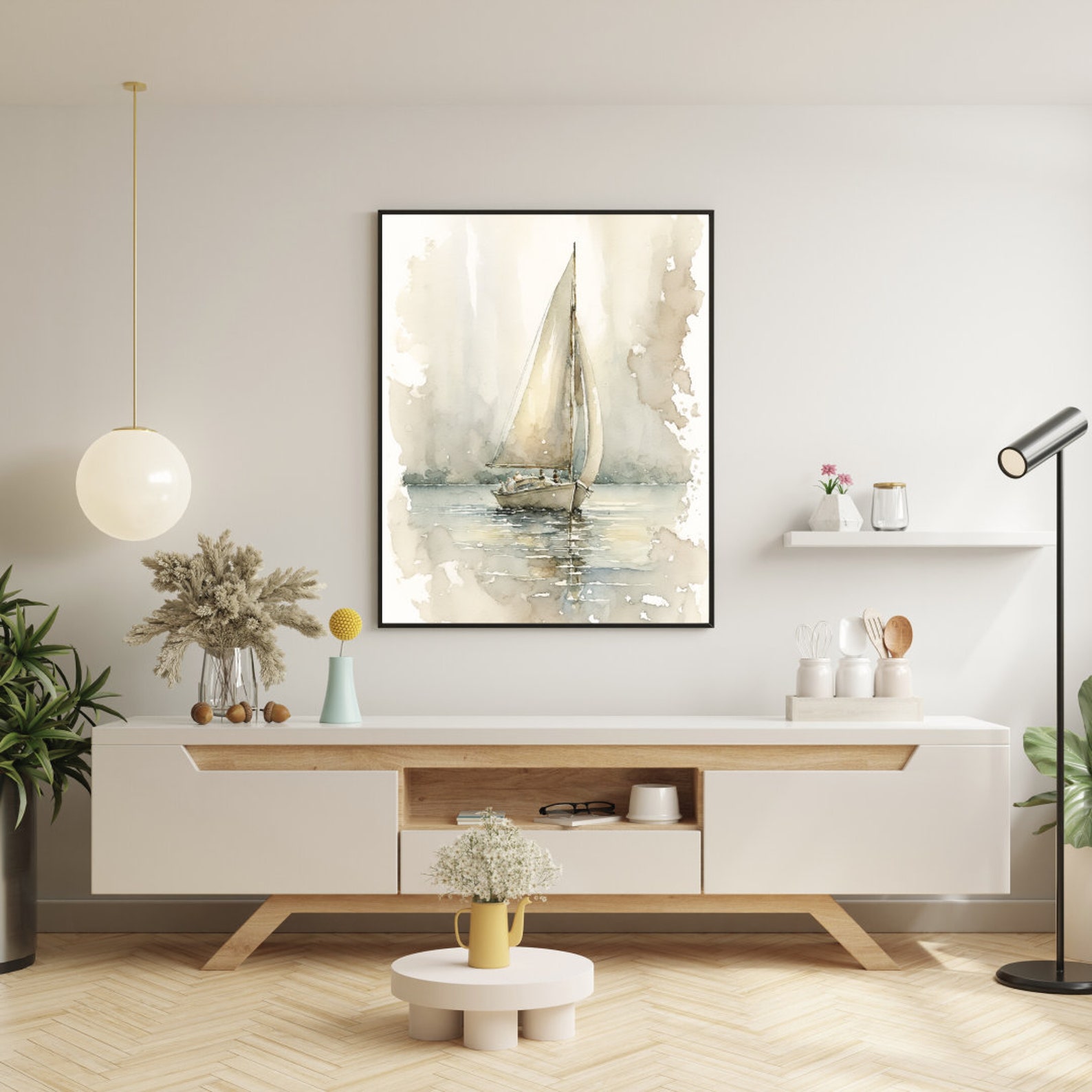Digital Art Download Sailboat Watercolor Neutral Home Decor Printable ...