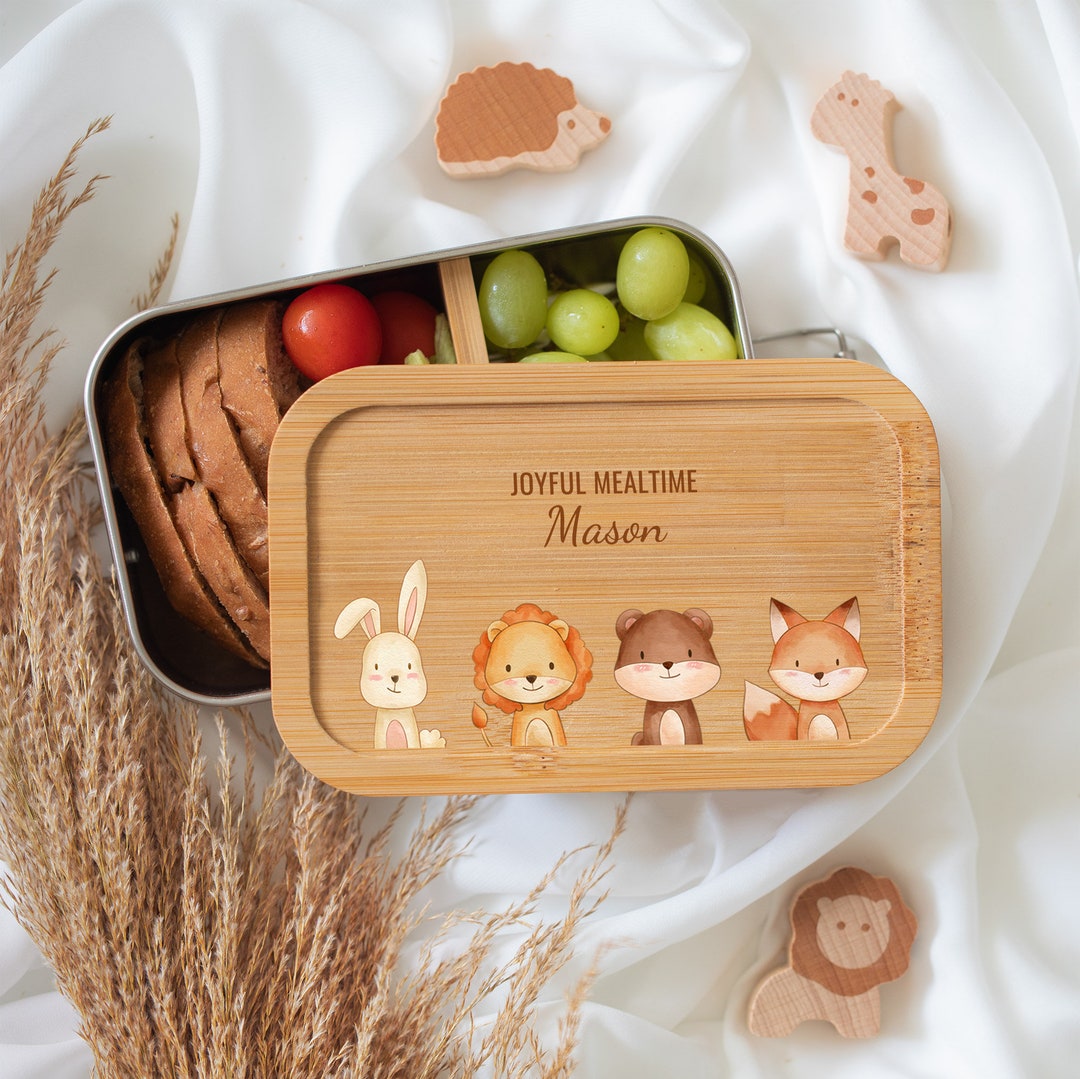 Personalized Kid's Lunch Box for Child, Custom Wood and Stainless Steel