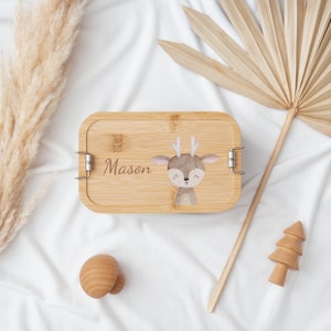 Personalized kid's lunch box with dual-latch custom wood Deer