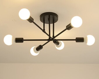 Lampada a sospensione a 6 luci per soggiorno, lampadario moderno in metallo, lampade a sospensione per soffitto, senza lampadina E27 (elettrica con filo)