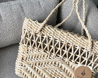 Borsa in rattan / Borsa da spiaggia / Borsa di paglia estiva / Borsa in rattan / Borsa di paglia /Borsa di cestino di paglia / cestino di paglia/ regalo per la mamma