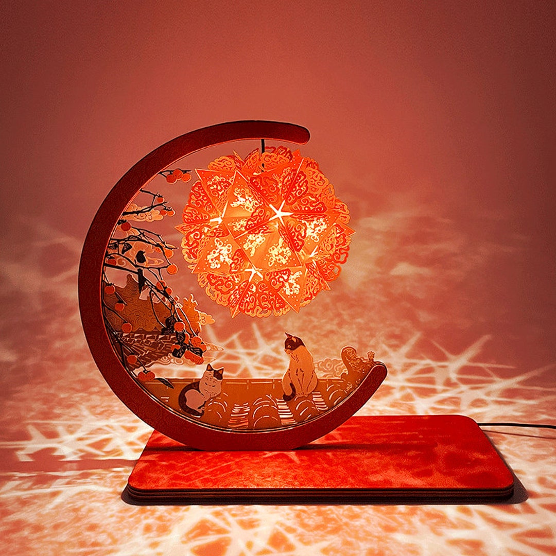 DIY Paper Art Lamp Craft Kit 3D Cat and Persimmon Tree Etsy