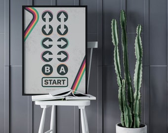Konami Code Poster, Contra Code Art, Gaming Room Wall Decor, Videos Games Poster, Vintage Game Poster, Artwork