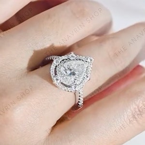 Pear Shaped Double Halo Engagement Ring, Pear Cut Moissanite Ring, Art Deco Vintage Inspired Ring, Promise Ring for Women, 925 Silver Ring