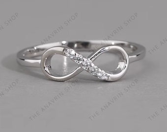 Infinity Promise Ring, Moissanite Anniversary Ring, Infinity Knot Ring, Dainty Stackable Ring, Promise Ring For Her, Silver Rings for Women