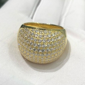 Chunky Dome Ring, Moissanite Dome Ring, Micro Pave Setting Statement Ring, Cluster Anniversary Rings For Women, Silver Dome Engagement Ring