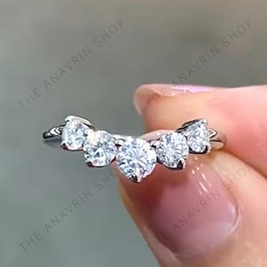 Curved Five Stone Round Moissanite Nesting Wedding Band 925 Sterling Silver Bridal Stacking Ring