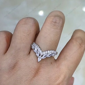 Alliance marquise incurvée, Anneaux empilables en moissanite, Alliance empilable en forme de V, Alliance marquise gigognes, Alliance en argent 925 pour femmes