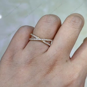 Moissanite Criss Cross Wedding Ring, Crossover Double Row Ring, Stackable Anniversary Rings For Women, Sterling Silver Ring, Matching Band