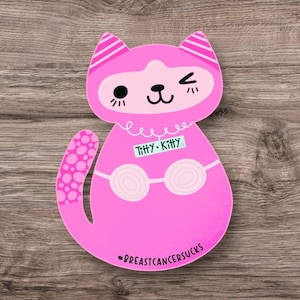 Sticker Titty Kitty - leuke sticker voor borstkanker - Steun de strijd tegen kanker - Pink Ribbon Cat-ontwerp