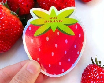 Disco Strawberry Holographic Vinyl Sticker | Strawberry Sticker | Fun Fruit Sticker