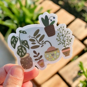 Handgetekende plantensticker Plant Junkie - The Whole Fam Damily! | Handgetekende plantenkunst