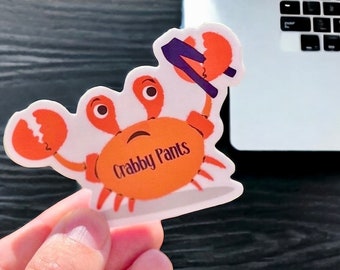 Crabby Pants Sticker | Funny Crab Pun, Laptop Decal