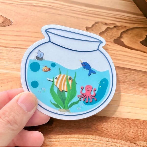 Kawaii Fishbowl Clear Vinyl Sticker | Kawaii Inspired Deign | Sticker Gift | Teacher Prizes | Fish Stickers | Fish SVG
