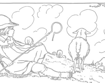 Vintage Shepherd and Sheep Coloring Pages: Hand-Drawn Illustrations (Digital Download) Printable