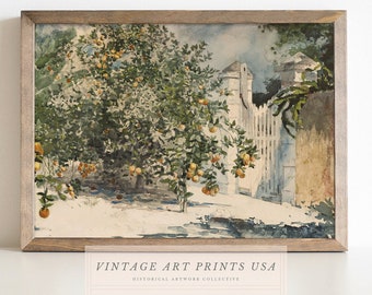 PRINTABLE Vintage Orange Tree Watercolor Painting | Antique Spanish Kitchen Decor Wall Art Prints | Instant Digital Download JPEG | #168