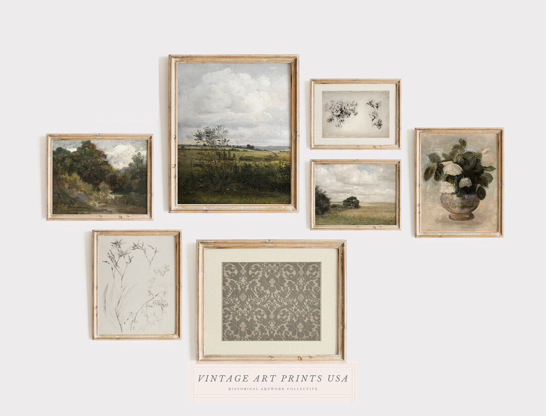 PRINTABLE Vintage Gallery Wall Art Set of 7 Warm Aesthetic Instant ...