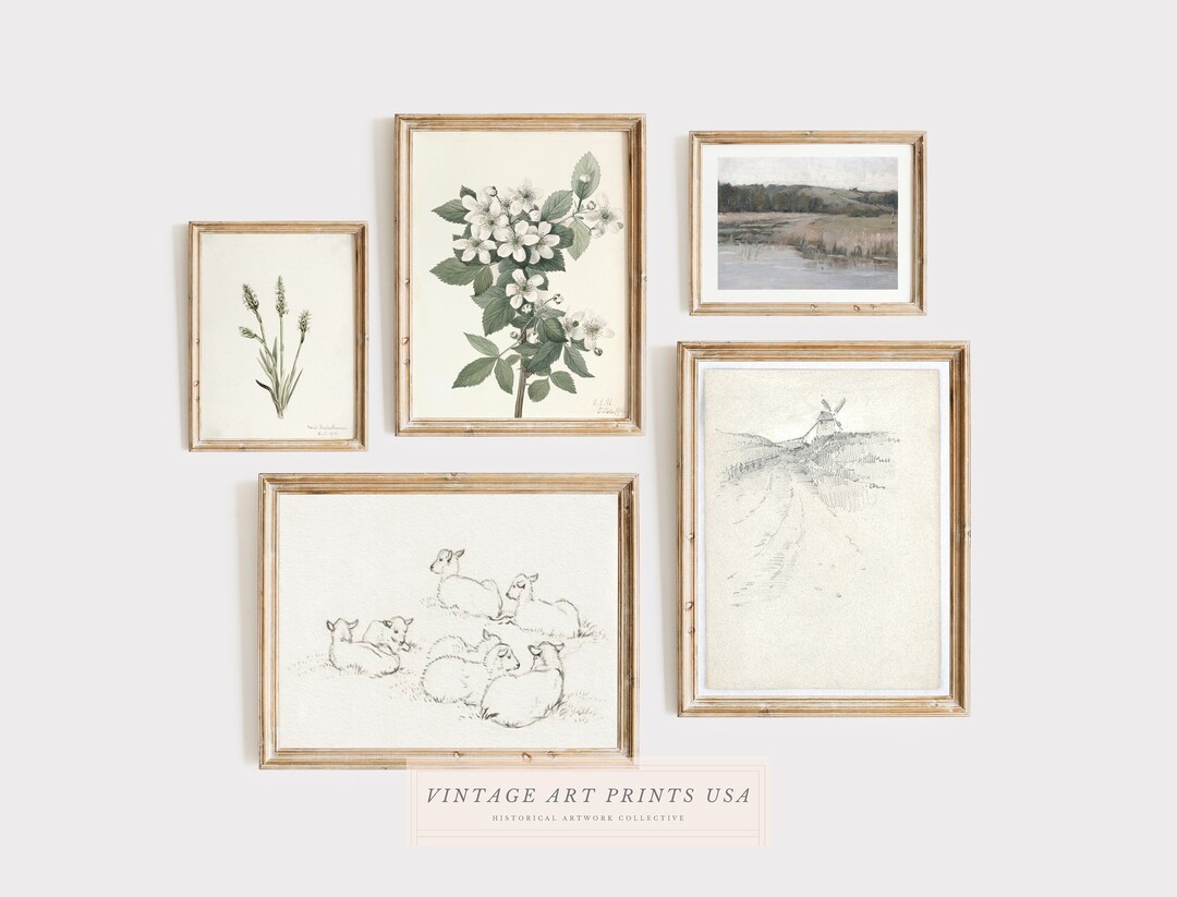 PRINTABLE Vintage Gallery Wall Art Set of 5 | Warm Farmhouse Country ...