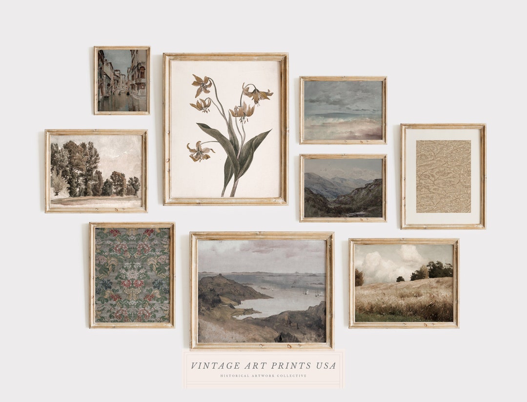 PRINTABLE Vintage Gallery Wall Art Set of 9 Warm Aesthetic Etsy