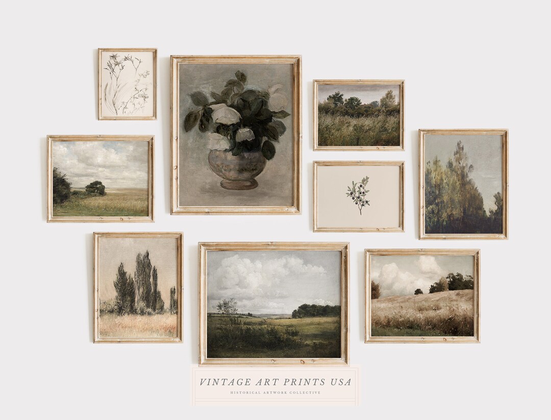PRINTABLE Vintage Gallery Wall Art Set of 9 Warm Aesthetic Etsy