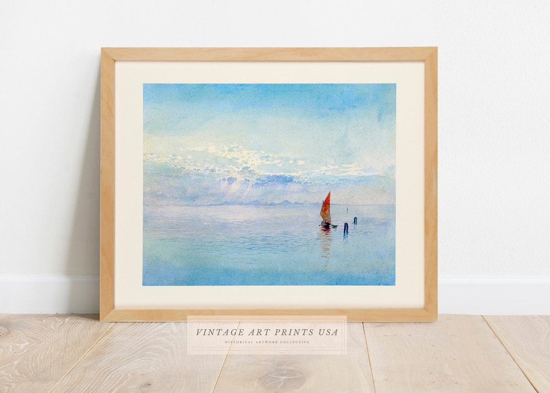 PRINTABLE Vintage Wall Art Sailboat Ocean Seascape Watercolor Painting ...