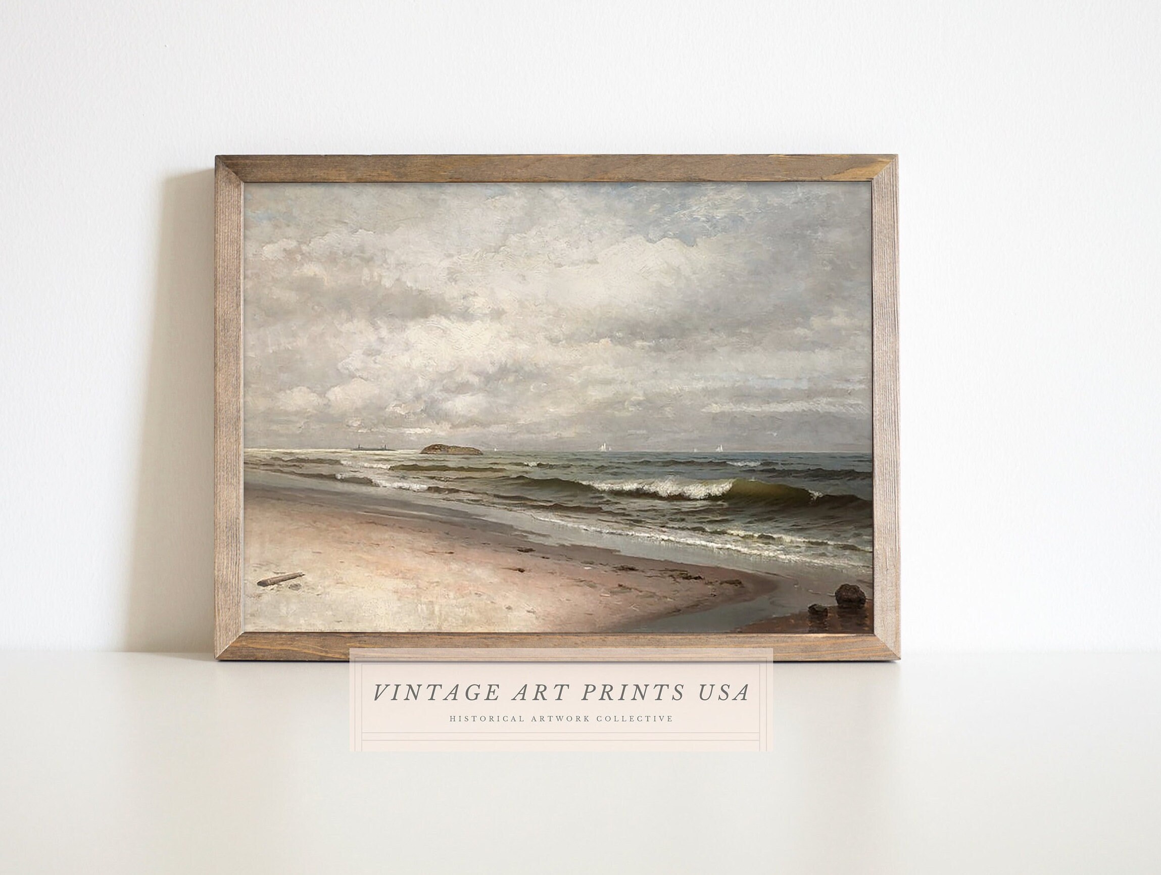 PRINTABLE Vintage Ocean Waves and Beach Oil Painting Antique - Etsy