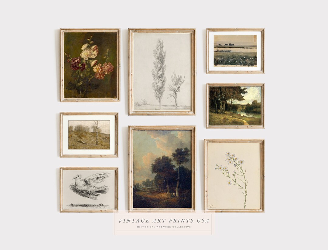 Vintage Gallery Wall Art Set of 8 PRINTABLE Instant Digital Download