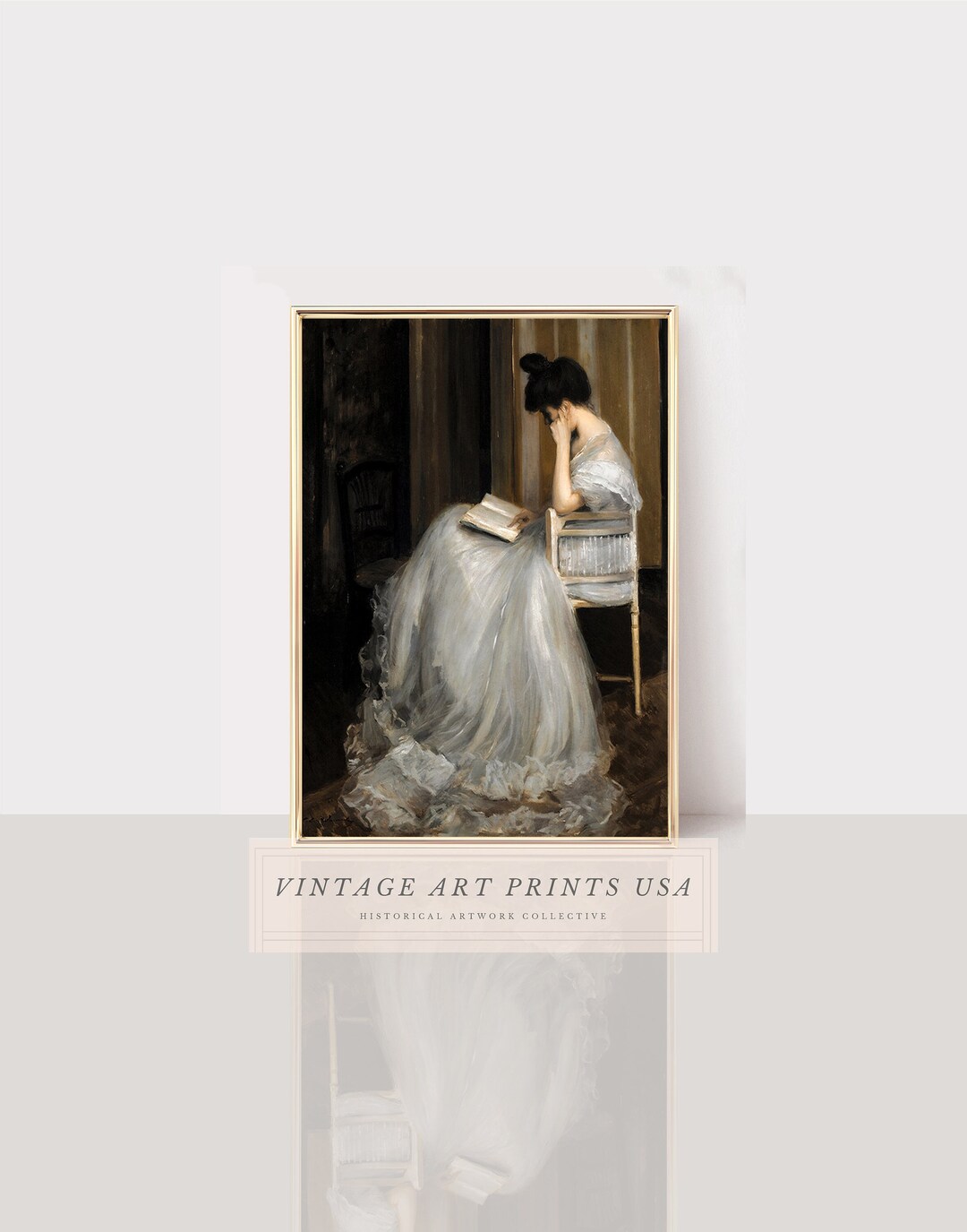 PRINTABLE Vintage Bedroom Wall Art Antique Portrait of Woman Reading