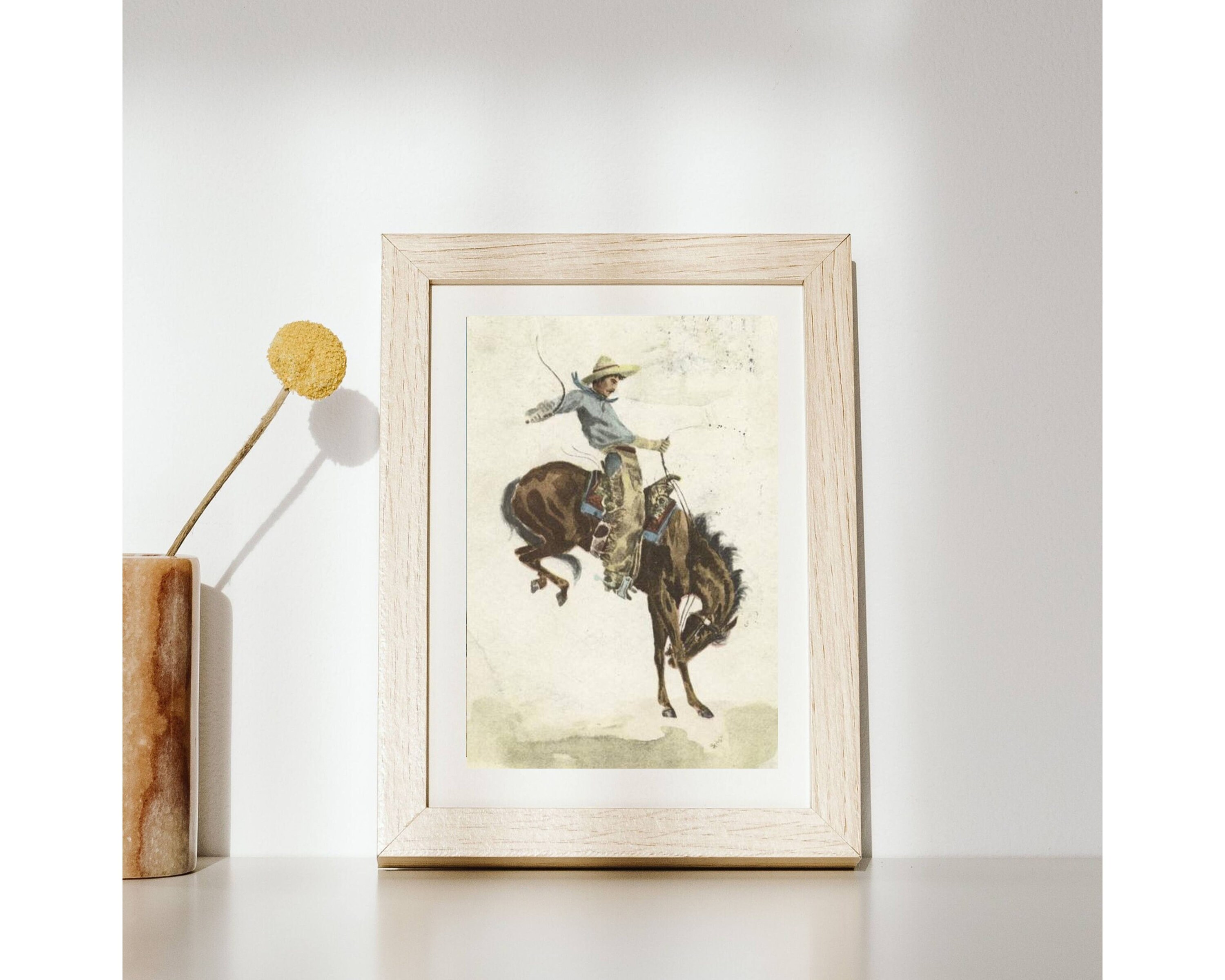 Vintage Western Art Print - Bucking Bronc - Print of Vintage Painting ...