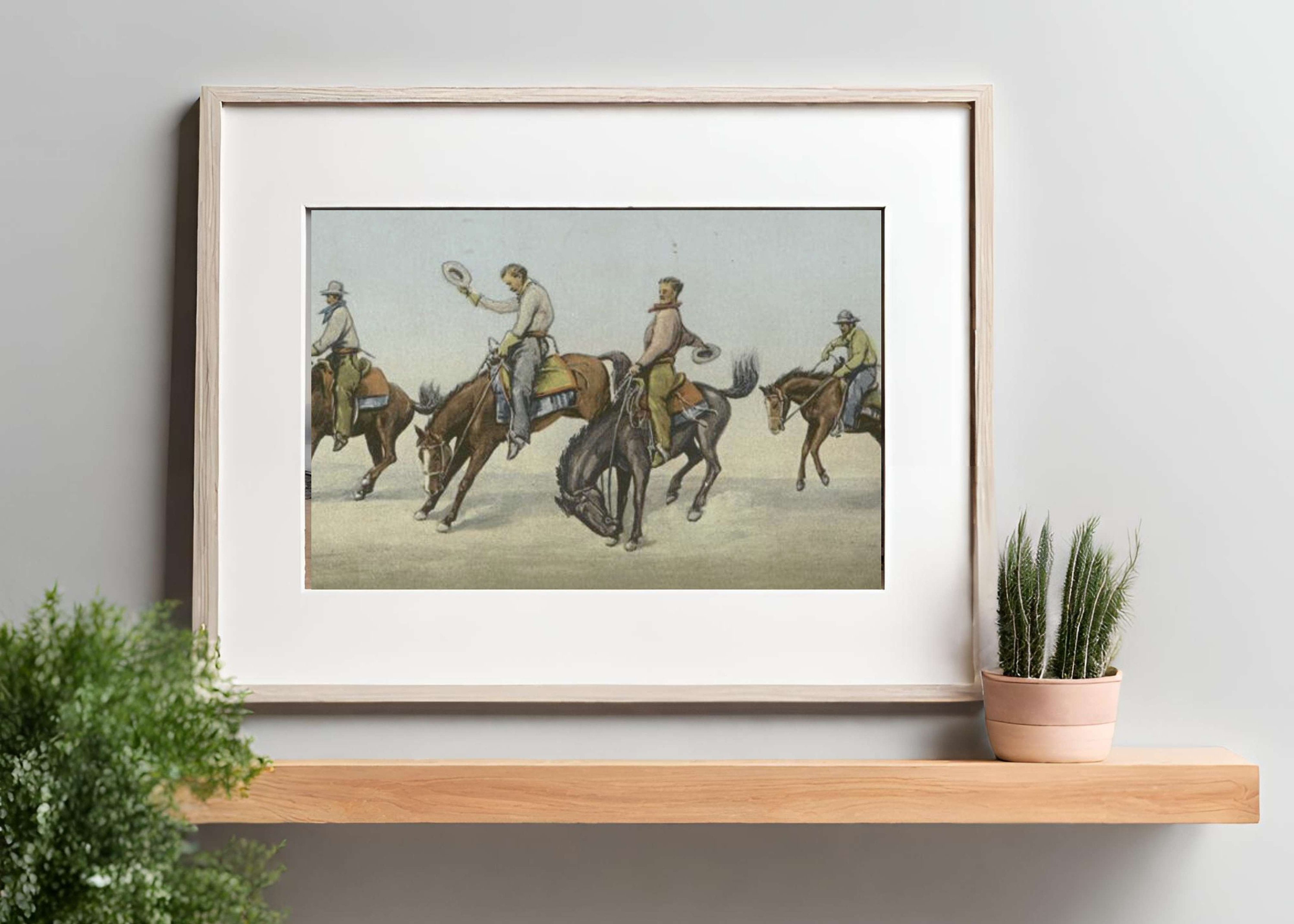 Vintage Bucking Bronc Illustration Artwork Digital Download - Single ...