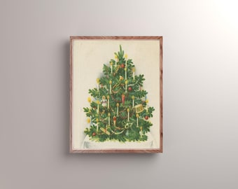 Vintage Printable Holiday Tree with Candles Art - Single Image - Holiday Printable