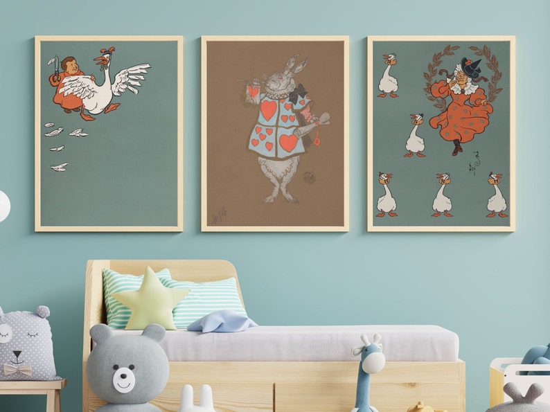 Vintage Printable Nursery Rhyme Fairytale Nursery Wall Art - Colorful ...