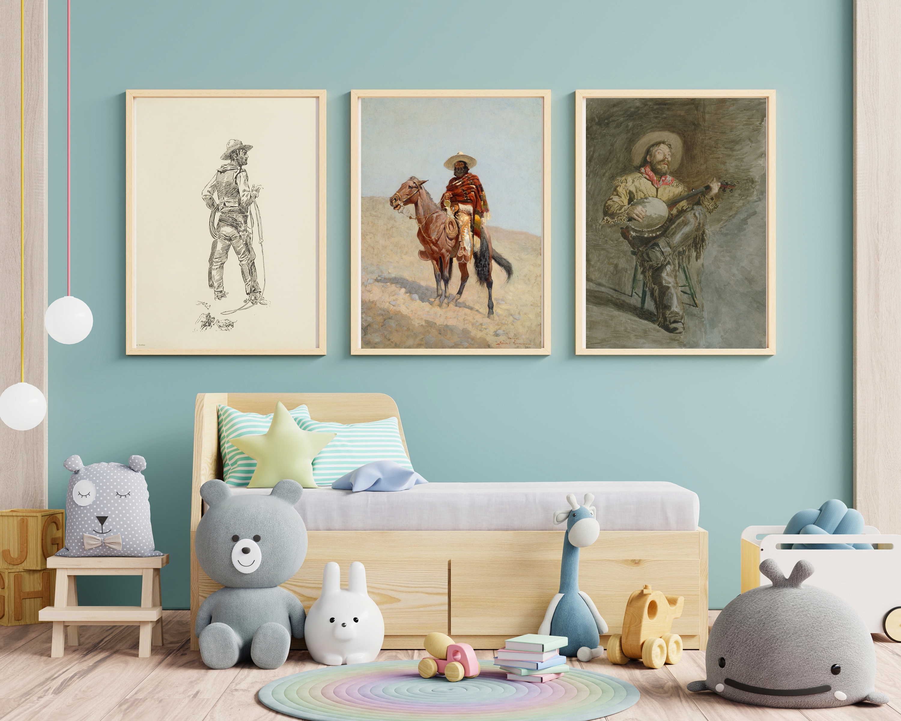 Vintage Printable Western Cowboy Wall Art Vintage Cowboy Nursery Set of ...