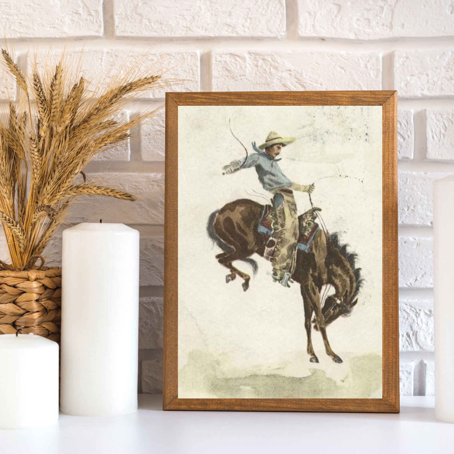 Vintage Western Art Print - Bucking Bronc - Print of Vintage Painting ...