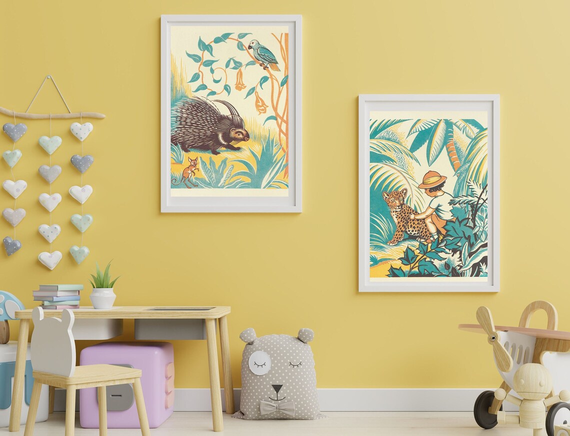 Vintage Printable Jungle Nursery Wall Art - Colorful Illustration ...