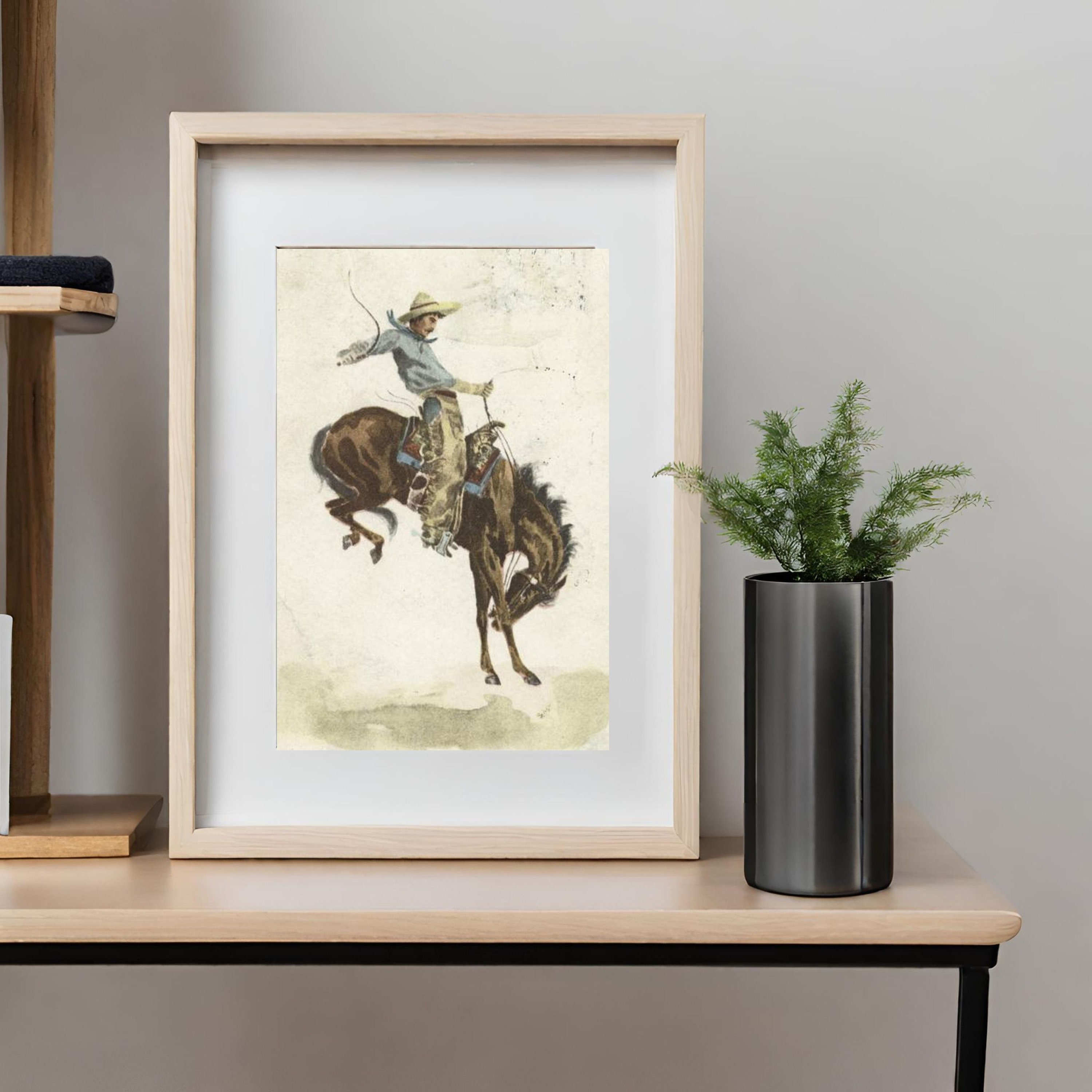 Vintage Western Art Print - Bucking Bronc - Print of Vintage Painting ...