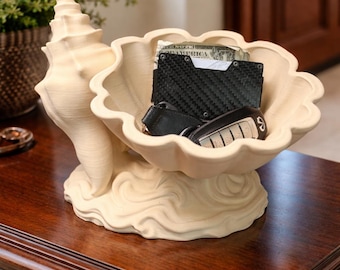 Seashell vanity tray/desk/bathroom catchall organizer basket-3d printed toiletry/makeup/desk/key entry table organizer