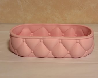 Tufted modern bathroom basket-Quilted vanity tray/desk/bathroom organizer basket-3d printed toiletry/makeup/desk organizer