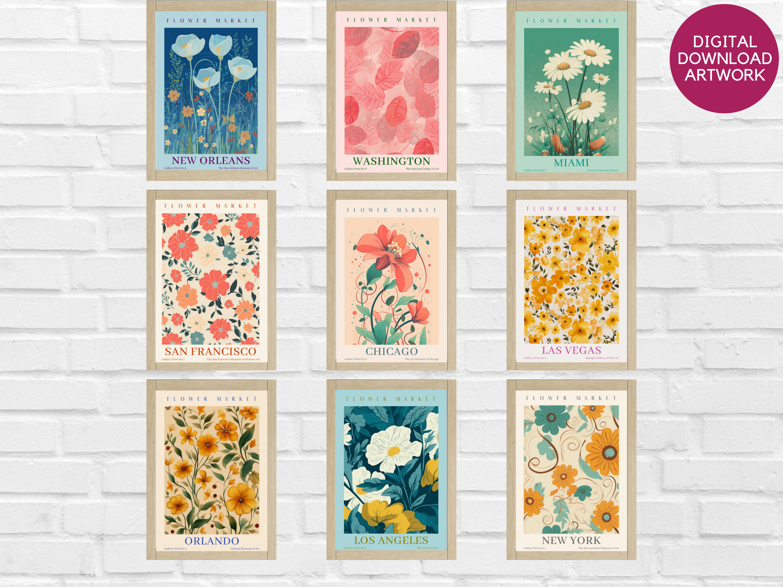 Botanical Art Set Print Set of 9 Floral Print Set - Etsy
