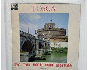 Puccini Tosca DECCA SXL 2180/1 LP Set Tebaldi Monaco London Copertina a portafoglio bianca