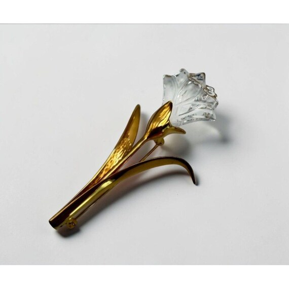 Swarovski Crystal Memories Brooch Lily Flower Gold Tone Pin Swan Signed