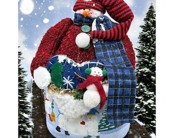 Statuetta natalizia in tessuto vintage a forma di pupazzo di neve, dipinta a mano, decorazione invernale rustica