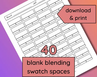 40 Blank 2-Color Blending Swatch Spaces Chart | Printable | Color Chart for Pencils, Markers | Swatching | Adult Coloring | Instant Download