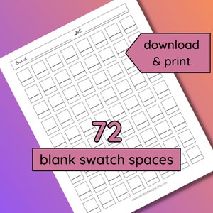 72 Blank Color Swatch Chart | Printable | Color Chart for Colored Pencils, Markers | Swatching | Adult Coloring | PDF | Instant Download