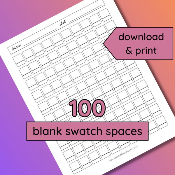 100 Blank Color Swatch Chart | Printable | Color Chart for Colored Pencils, Markers | Swatching | Adult Coloring | PDF | Instant Download