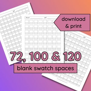 72, 100 and 120 Blank Color Swatch Charts | Printable | Color Charts for Adult Coloring | Color Template | PDF | Instant Download