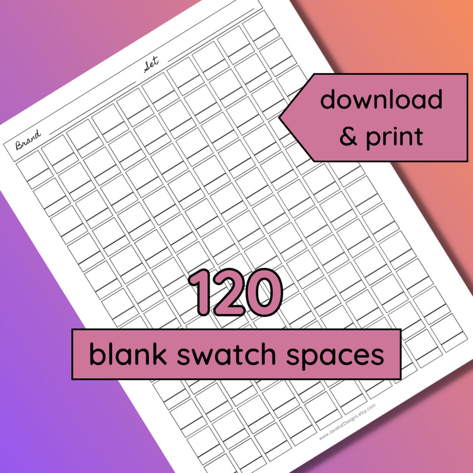 120 Blank Color Swatch Chart | Printable | Color Chart for Colored ...