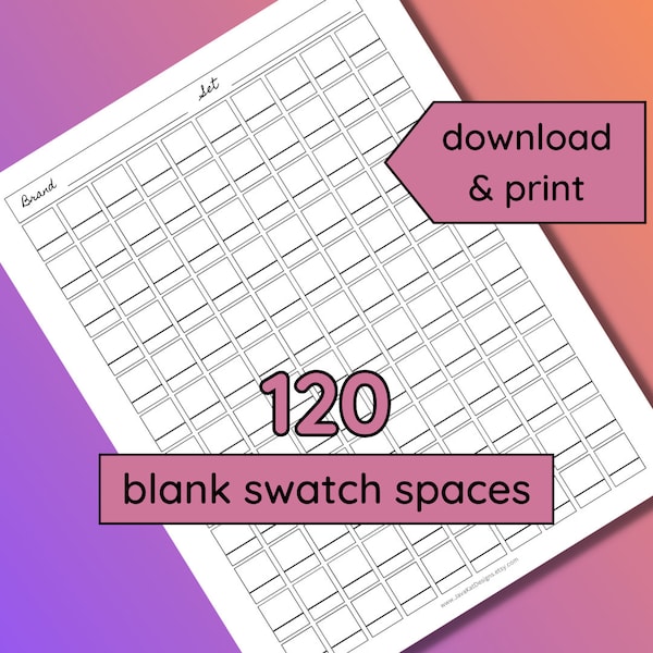 120 Blank Color Swatch Chart | Printable | Color Chart for Colored Pencils, Markers | Swatching | Adult Coloring | PDF | Instant Download