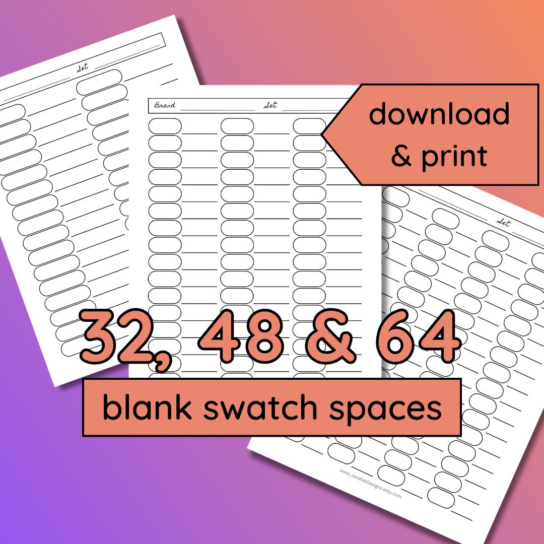 32 48 and 64 Blank Color Swatch Charts Printable Color Charts for 32 48 and 64 Blank Color Swatch Charts Printable Color Charts for