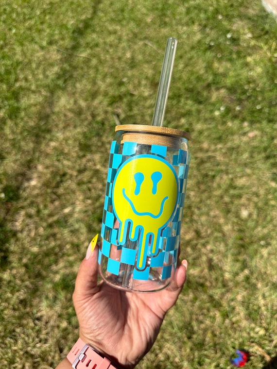 16 oz Smiley Glass Can Cup